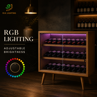 Joystar Armoire à vin sur pied avec porte vitrée, éclairage RGB, finition bois, acrylique, contrôle Bluetooth, KD pour cave à vin