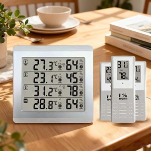 气象站无线室内室外温度计 3 传感器远程液晶数字湿度温度警报器房间露台塑料 - Product Image 6
