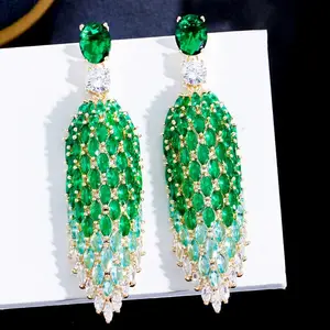 Fine Banquet Jewelry Rhomboid Shape Zircon Earrings Women Girls S925 Silver Needle Full Drill Drop Earrings