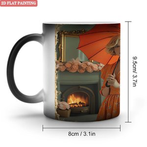 Taza Mágica de Cerámica Negra Esmerilada de 11 oz que Cambia de Color con Diseño de Pintura Plana en 2D - Product Image 1