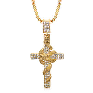 Hiphop Iced Out Diamond Snake Cross a prueba de agua Pvd Acero inoxidable Joyería de moda Colgantes Collares 18K Chapado en oro Mujeres Hombres - Product Image 5