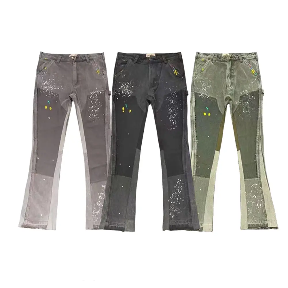 flare jeans Men retro and old splashed ink vibe horn jeans high street wide leg baggy jeans for men