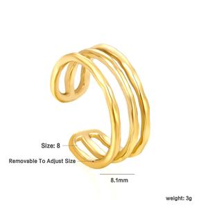 Bagues minimalistes en forme de C, étanches, plaquées or 18 carats PVD, en acier inoxydable, superposées, simples, ouvertes et ajustables, trois couches, creuses - Product Image 2