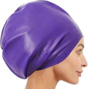 Bonnet de bain en silicone surdimensionné Xxl bonnet de bain de protection des oreilles imperméable pour adultes pour hommes et femmes avec des cheveux longs - Product Image 1