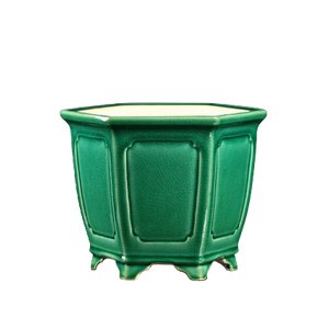 Hexagonal <b>Ceramic</b> Bonsai <b>Pot</b> Green Glaze Classic Chinese Style Desktop Planter - Product Image 5