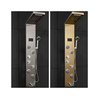 Colonne de douche thermostatique moderne en acier inoxydable brossé avec panneau de douche cascade et pluie, ensemble de douche en céramique pour