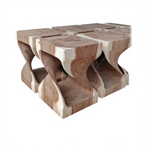Minimalist Style Wooden <b>Stool</b> Made Suar Wood Various Shapes Natural Color Lacquer Finish Antique Home Furniture Living Room - Product Image 2