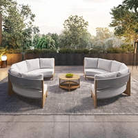 Ensemble de canapés modulaires d'extérieur Sunway en teck courbé, table d'appoint ronde avec coussin imperméable, demi-cercle pour hôtel, patio, villa, jardin
