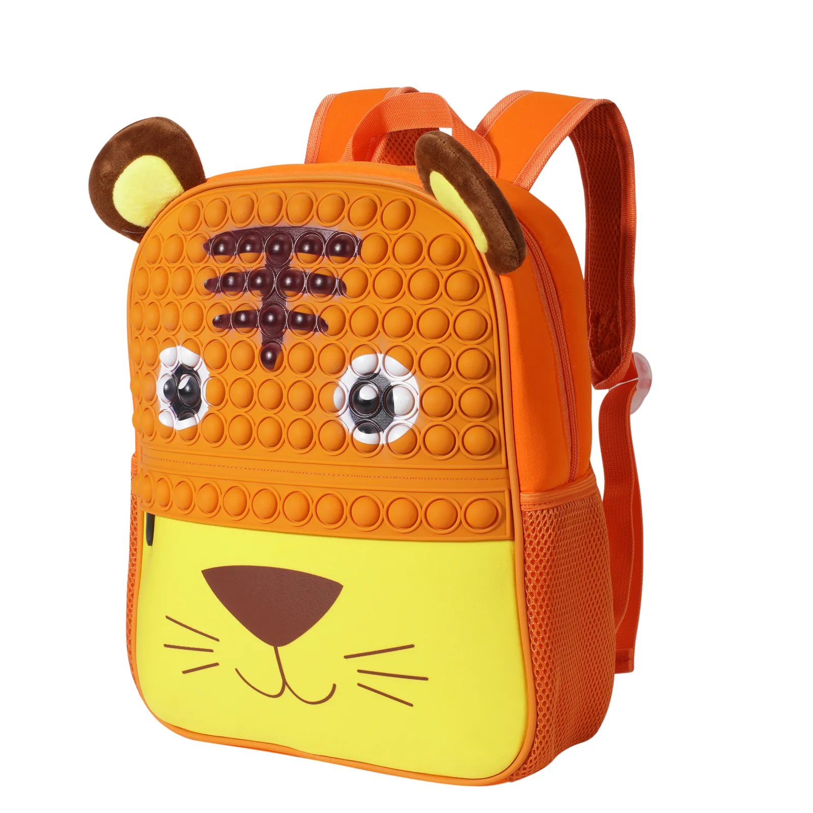 Custom silicone popping fidget book bags push bubbles tiger character pop bubble school bag backpack for toddler