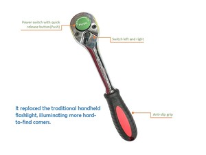 Mécanisme professionnel de réparation automobile à couple élevé 72 dents pour travaux sur châssis foncés, poignée à cliquet LED - Product Image 3