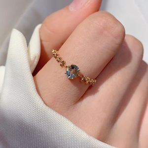 Bague en or véritable 18 carats avec pierre naturelle ovale en aquamarine, chaîne réglable, bijoux fins pour femme, Xinfly - Product Image 2