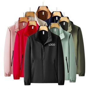 Veste de sport longue unisexe imperméable coupe-vent à col montant avec fermeture éclair en tissu Oxford, design uni tendance pour le printemps et la montagne - Product Image 1
