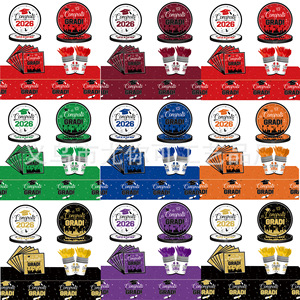 Congrats Grad 2026 Black Gold Graduation Party Supplies <b>Kit</b> Disposable Tablecloth Plates Cups Napkins Utensils Set - Product Image 3