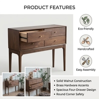 Buffet contemporain en bois massif à 4 tiroirs, écologique, grande capacité de rangement pour salon, chambre et appartement