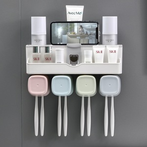 Bathroom Toiletries Organizer With Toothbrush Holder And <b>Toothpaste</b> <b>Dispenser</b> Suction Cup Wall Mounted Custom Size Durable - Product Image 4