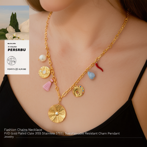 สร้อยคอแฟชั่นเคลือบทอง PVD สแตนเลสสตีล 316L ทนทาน พร้อมจี้ห้อยประดับ - Product Image 3