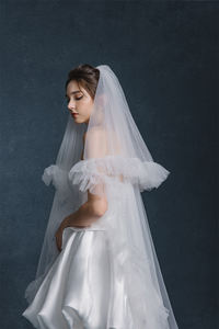 Vestido de baile sin tirantes blanco ecológico, corpiño estructurado, falda esponjosa, aspecto elegante, vestido decorado con encaje para bodas en la playa, lavable - Product Image 3