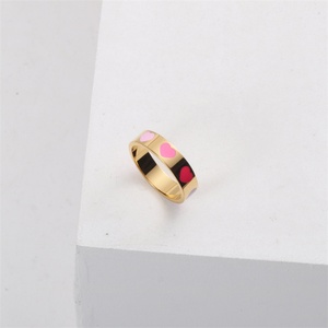 Anillo Grueso Personalizado de Acero Inoxidable con Baño de Oro de 18k, Esmalte Morado y Rosa, Diseño de Flor, Estrella y Corazón, Anillos Coloridos - Product Image 4