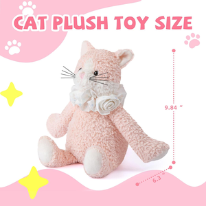 Juguete de Peluche de Gato de Dibujos Animados para Niñas, Gato Sentado con Barba Negra, Diseño Dulce con Detalles de Rosa, Cuello de Tela Blanca con Volantes y Patrón de Puntos, Color Rosa - Product Image 3