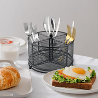360 °   Organisateur de Couverts Rotatif en Métal à 4 Compartiments – Support pour Fourchettes, Cuillères et Serviettes – Panier de Rangement pour Couverts