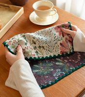 Set de table rectangulaire en jacquard fleuri style campagne française, tissé pour la maison et les restaurants