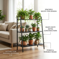 Support de plantes en métal à 3 niveaux en gros, conception KD, logo personnalisé, support de présentation de fleurs de jardin compatible OEM