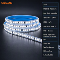 Bande LED sans pilote OEM 220V 2835 192 LED/m 6500K Blanc Froid Ra70 IP65 Coupable à 6,25 cm Rouleau Personnalisé 100m PVC Usage Hôtelier