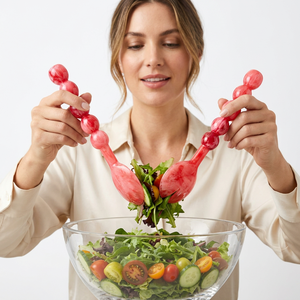Pink Salad Servers <b>Set</b> Resin Dishwasher Safe Manual Salad Tools - Product Image 1