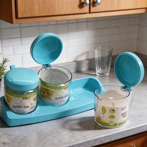 Spice <b>Jar</b> Set 3 Compartment Transparent With Flip Lid And Spoon <b>For</b> <b>Kitchen</b> <b>Storage</b> - Product Image 4