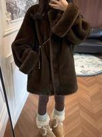 Manteau d'hiver chaud et élégant en fausse fourrure de qualité supérieure pour femmes, col rond, épais, en peluche, automne-hiver