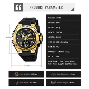 SKMEI 2360 relojes para hombre deportes al aire libre impermeable reloj militar fecha multifunción táctica LED alarma cronómetro - Product Image 6