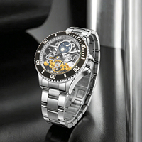 Montre mécanique de luxe pour homme Forsining avec lunette rotative, bracelet en acier, phase de lune creuse, automatique, étanche, montre de business pour homme