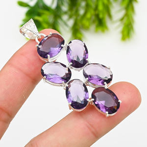 Diseñador púrpura kunzita piedra preciosa plateada que parece plata de ley colgante de moda hecho a mano joyería para regalo - Product Image 2
