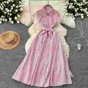 Robe Tunique d'Été Rayée en Tissu Respirant, Coupe Slim, Style Chemise Midi pour Femme, Robe Empire Sans Manches en Dentelle - Product Image 1