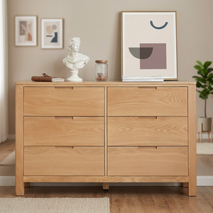 Commode minimaliste en chêne français à 6 tiroirs, en bois massif, meuble de rangement autoportant pour chambre à coucher, origine Uttar Pradesh - Product Image 4