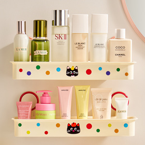 Yimijia Bathroom Storage Rack Suction Mounted Rectangular 2 Tier With Polka Dot Design For Cosmetics And Skincare Products - Product Image 3