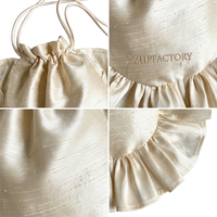 Sac fourre-tout rond en satin de soie personnalisable, élégant, léger, doux, à volants, durable, réutilisable, avec fermeture à cordon, pour courses et épicerie