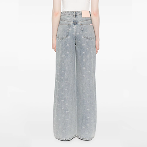 Pantalones Vaqueros de Mezclilla para Mujer, Estilo Coquette Y2K, con Lazo, Estampados, de Cintura Alta, Pierna Ancha, Color Azul Claro - Product Image 2