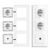 Interruptor táctil de panel de vidrio templado con control WiFi, USB, Cat6, 10A, 250V, para ordenador y TV, tipo enchufe alemán, para montaje DIY