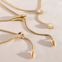 Collier pendentif serpent en acier inoxydable plaqué or 18 carats avec zircon, réglable, étanche, tendance, cadeau pour femme, vente en gros