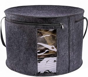 large Size Round Hat Storage Box Felt Hat Storage Box with Dustproof Lid Collapsible Hat Organizer Stuffed Animal Toy Storage