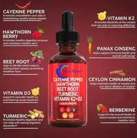 Gouttes liquides d'extrait de poivre de Cayenne naturel, aubépine, vitamine D3 K2, racine de betterave, curcuma, suppléments OEM/ODM vente en gros