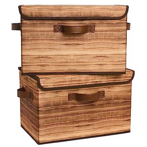 Fabric Storage <b>Bins</b> with <b>Lids</b>, Decorative Closet Storage and Organizer, Wood Grain Print <b>Bins</b> - Product Image 1