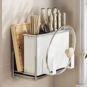 家庭用ナイフラックキッチン収納乾燥カトラリーホルダー2024新品デスクトップ壁掛けメタルブラック多機能オーガナイザー - Product Image 1