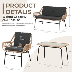 Dwoo High Quality <span class=keywords><strong>Garden</strong></span> All Weather Rattan Chair Juego de mesa de centro 4 piezas Juego de muebles de patio al aire libre - Product Image 2
