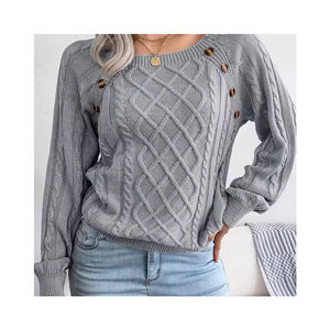 Élégant col carré boutons à manches longues pull tricoté doux extensible décontracté femmes à la mode confortable chaud pull haut - Product Image 5