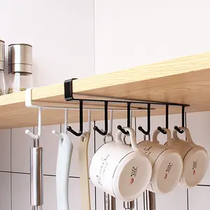 6 Seamless Metal Hooks Kitchen Spoon Utensils Holder Kitchen Hook Pantry Cabinet Organizer Hanging Storage Wall Storage Rack