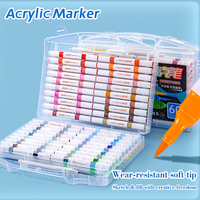 Ensemble de marqueurs d'art acrylique à double pointe de pinceau et baril triangulaire 12-60 options de couleur pour la peinture de graffiti comprenant un stylo de dessin au trait gratuit