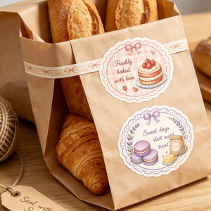Custom Cute Dessert Themed Label <b>Sheets</b> Premium Coated Paper Soft Pastel Graphic Adhesive Tags For Homemade Baked Goods - Product Image 3