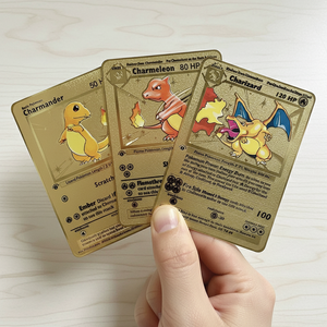 Stock High Quality Cheap Wholesale Custom Stainless Steel Metal Gold Plated <b>Game</b> Trading Cards Charizard 1st Edition - Product Image 1